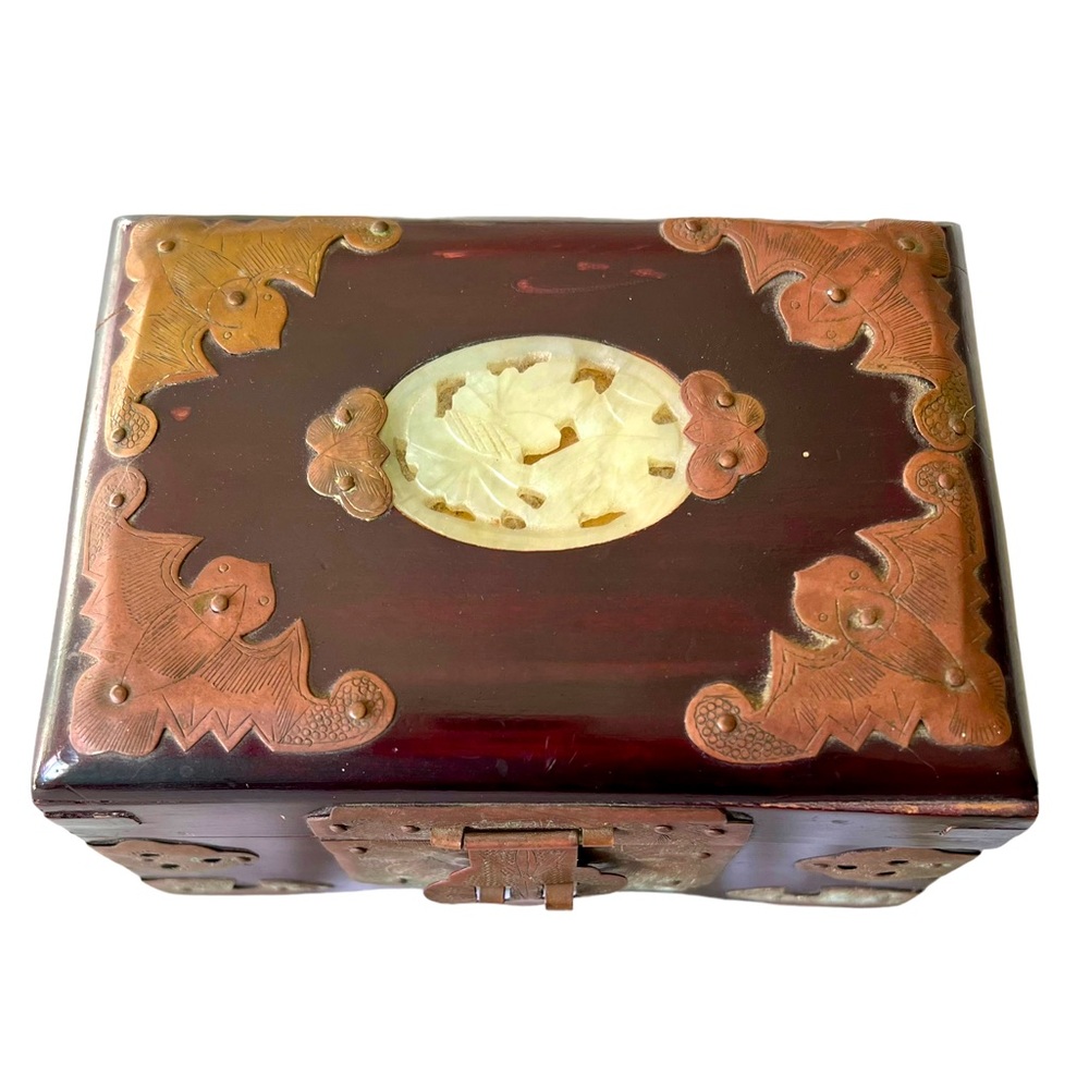 Vintage Shanghai Rosewood Jewelry Box Brass Hinges Numbered